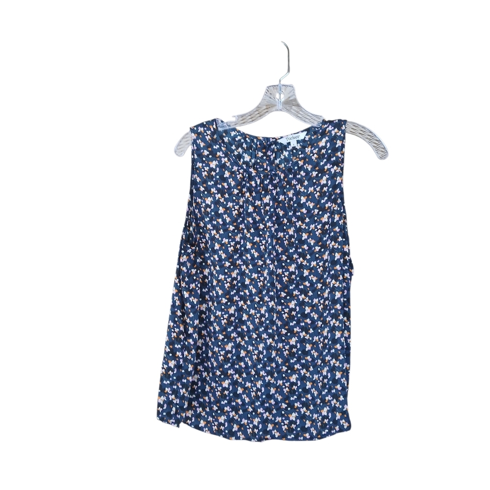 Tucker Blue Floral Stretch Silk Swing Tank Top Large